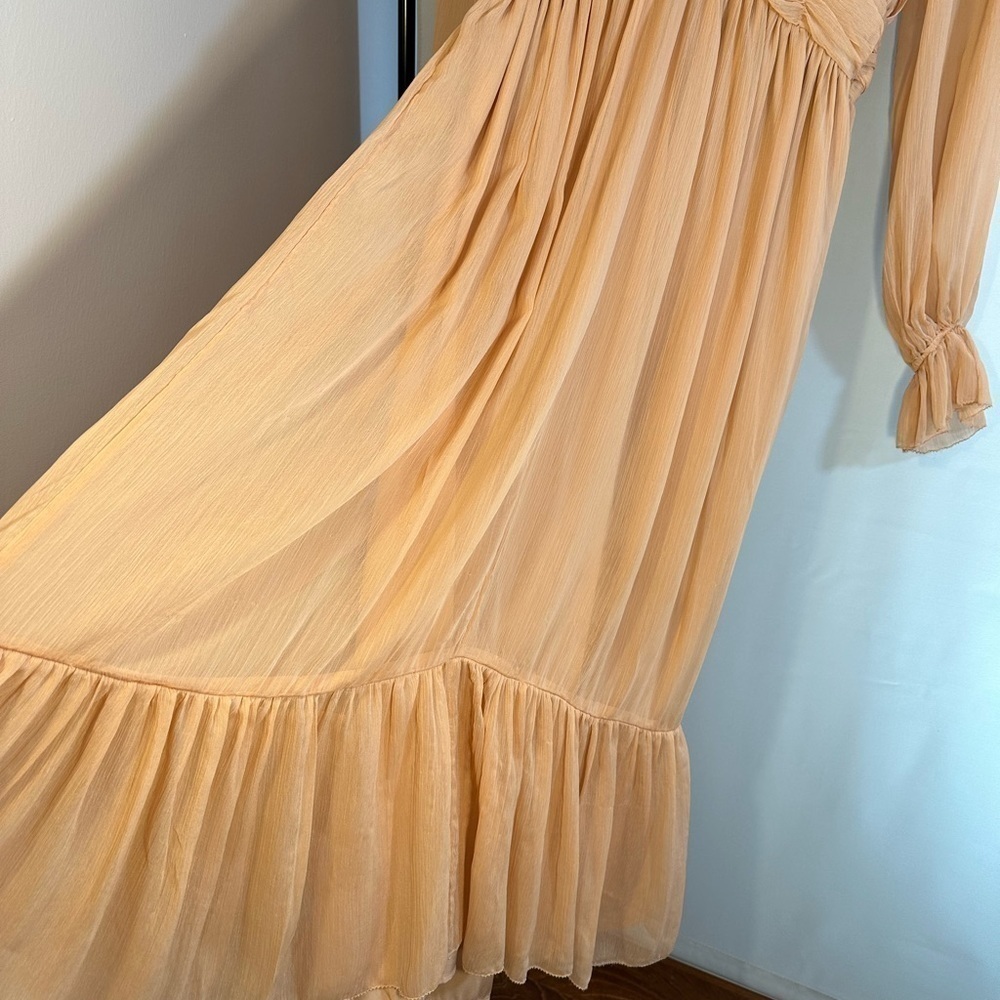French Connection Akita Pleated Ruffled Long Sleeve Puff MIDI Dress Size 6 Pink - Picture 13 of 16